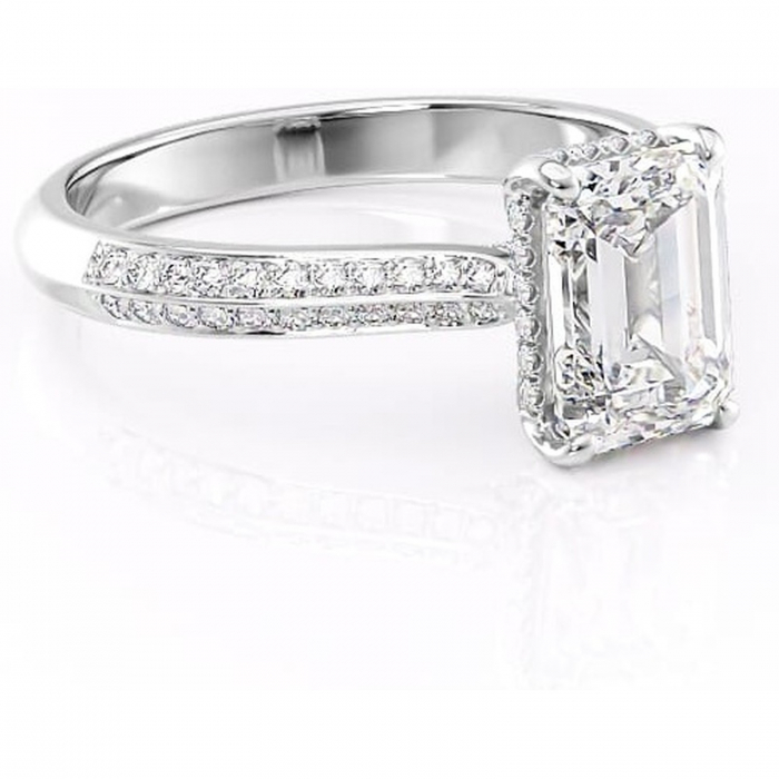 Inel de logodnă Elara din aur Alb 18kt cu moissanite tăietură smarald – Montură pavé rafinată pentru profil înalt | Personalizează și configurează gratuit online [1]