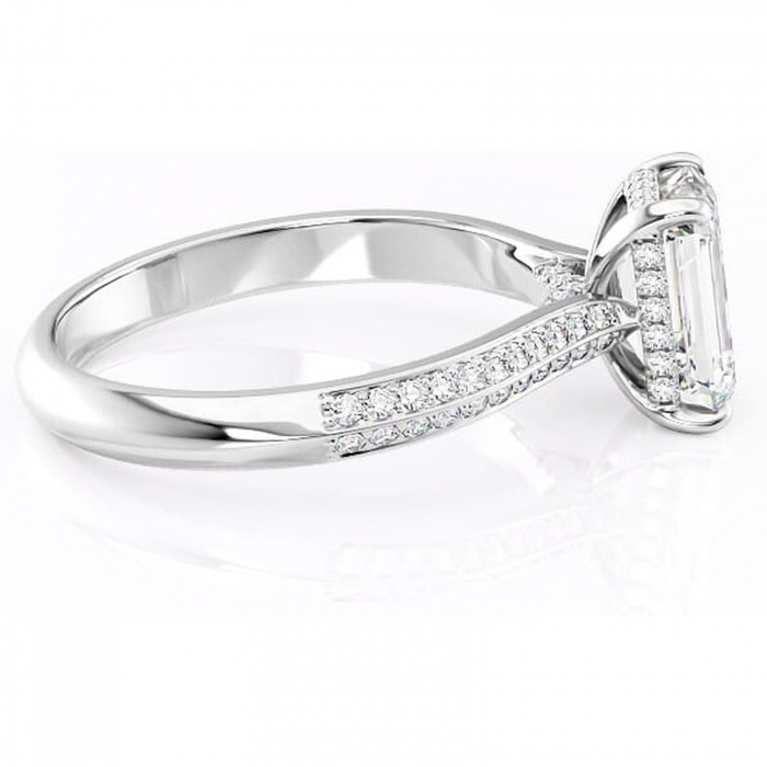 Inel de logodnă Elara din aur Alb 18kt cu moissanite tăietură smarald – Montură pavé rafinată pentru profil înalt | Personalizează și configurează gratuit online [2]