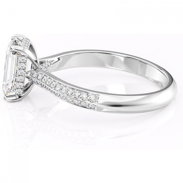 Inel de logodnă Elara din aur Alb 18kt cu moissanite tăietură smarald – Montură pavé rafinată pentru profil înalt | Personalizează și configurează gratuit online [6]