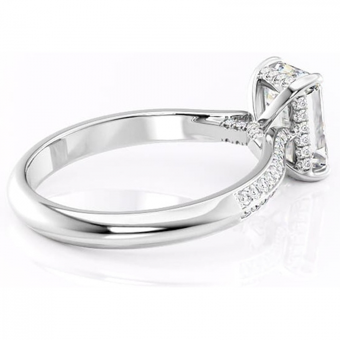 Inel de logodnă Elara din aur Alb 18kt cu moissanite tăietură smarald – Montură pavé rafinată pentru profil înalt | Personalizează și configurează gratuit online [3]