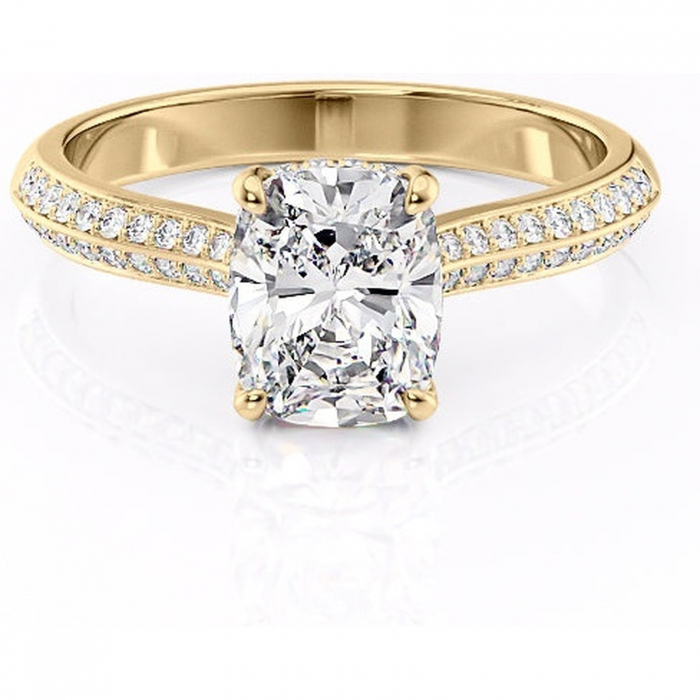 Inel de logodnă Elara din aur Galben 14kt cu moissanite tăietură asscher – Montură pavé rafinată pentru profil înalt | Personalizează și configurează gratuit online [2]