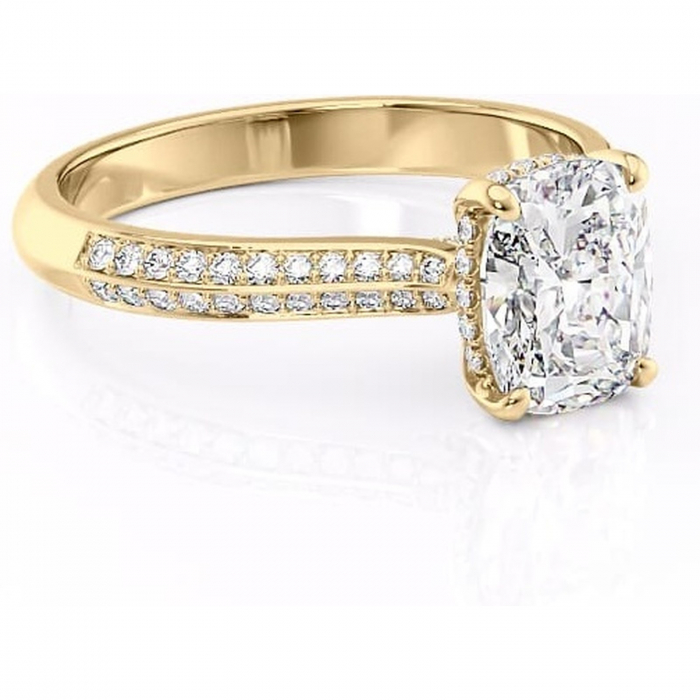 Inel de logodnă Elara din aur Galben 14kt cu moissanite tăietură asscher – Montură pavé rafinată pentru profil înalt | Personalizează și configurează gratuit online [1]