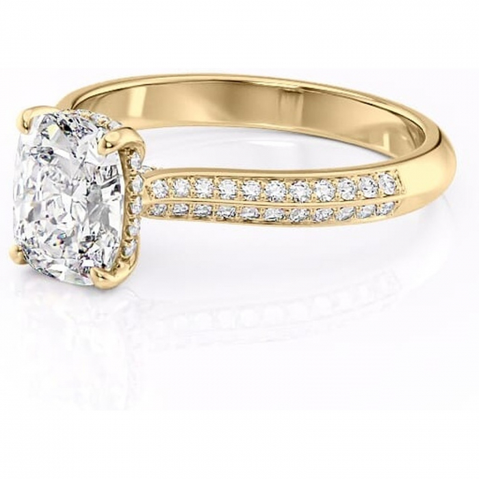 Inel de logodnă Elara din aur Galben 14kt cu moissanite tăietură asscher – Montură pavé rafinată pentru profil înalt | Personalizează și configurează gratuit online [7]