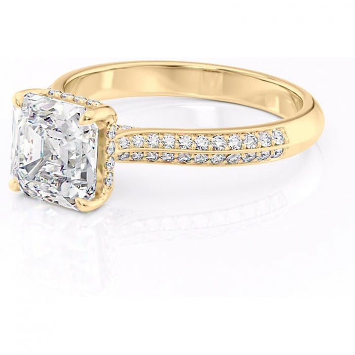 Inel de logodnă Elara din aur Galben 18kt cu moissanite tăietură asscher – Montură pavé rafinată pentru profil înalt | Personalizează și configurează gratuit online [7]