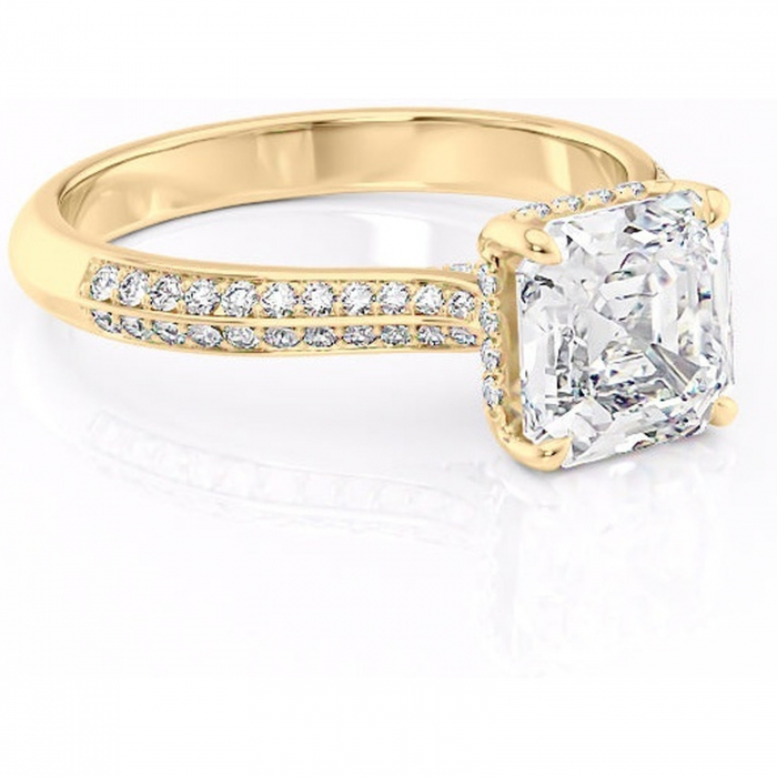 Inel de logodnă Elara din aur Galben 18kt cu moissanite tăietură asscher – Montură pavé rafinată pentru profil înalt | Personalizează și configurează gratuit online [1]