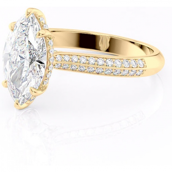 Inel de logodnă Elara din aur Galben 14kt cu moissanite tăietură marquise – Montură pavé rafinată pentru profil înalt | Personalizează și configurează gratuit online [7]