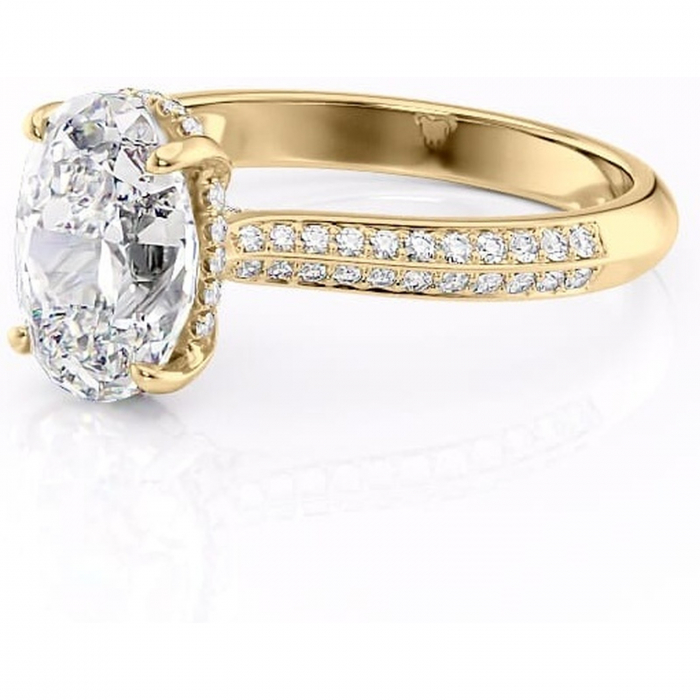 Inel de logodnă Elara din aur Galben 18kt cu moissanite tăietură ovală – Montură pavé rafinată pentru profil înalt | Personalizează și configurează gratuit online [7]