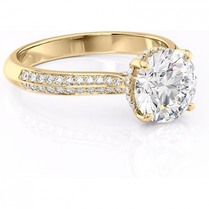 Inel de logodnă Elara din aur Galben 14kt cu moissanite tăietură rotundă – Montură pavé rafinată pentru profil înalt | Personalizează și configurează gratuit online [1]