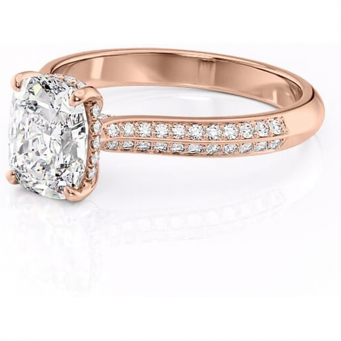 Inel de logodnă Elara din aur Rose 14kt cu moissanite tăietură asscher – Montură pavé rafinată pentru profil înalt | Personalizează și configurează gratuit online [7]