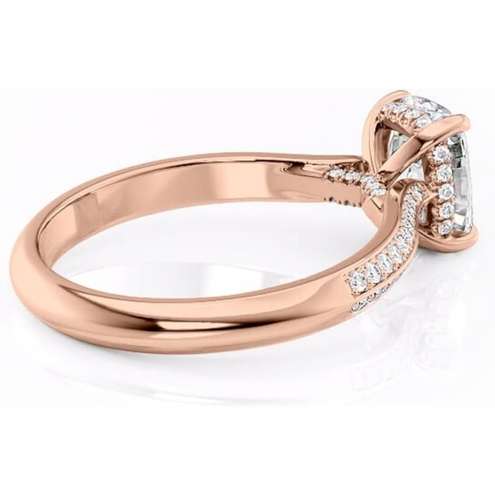 Inel de logodnă Elara din aur Rose 14kt cu moissanite tăietură asscher – Montură pavé rafinată pentru profil înalt | Personalizează și configurează gratuit online [3]