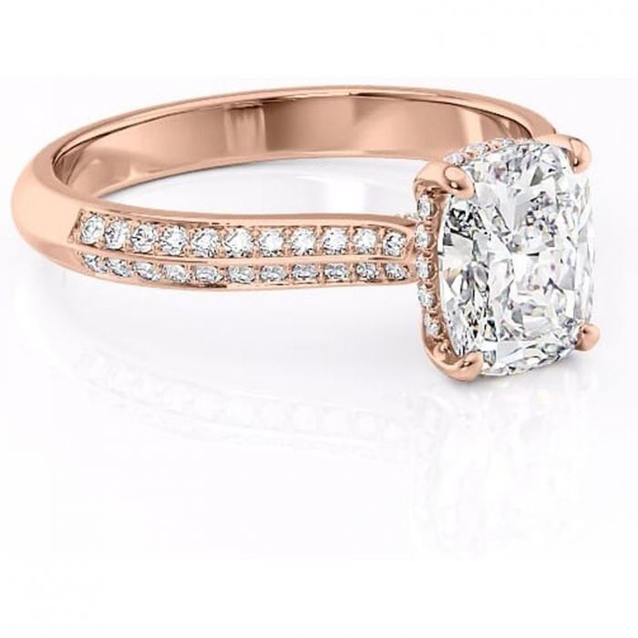 Inel de logodnă Elara din aur Rose 14kt cu moissanite tăietură asscher – Montură pavé rafinată pentru profil înalt | Personalizează și configurează gratuit online [1]