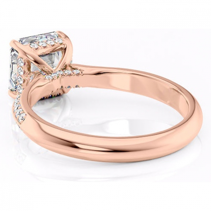 Inel de logodnă Elara din aur Rose 14kt cu moissanite tăietură asscher – Montură pavé rafinată pentru profil înalt | Personalizează și configurează gratuit online [4]