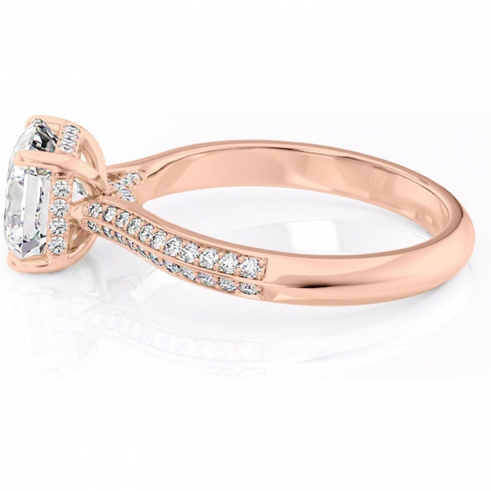 Inel de logodnă Elara din aur Rose 14kt cu moissanite tăietură asscher – Montură pavé rafinată pentru profil înalt | Personalizează și configurează gratuit online [6]