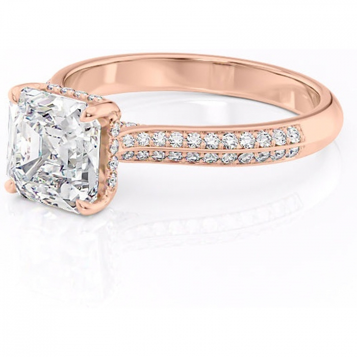 Inel de logodnă Elara din aur Rose 14kt cu moissanite tăietură asscher – Montură pavé rafinată pentru profil înalt | Personalizează și configurează gratuit online [7]