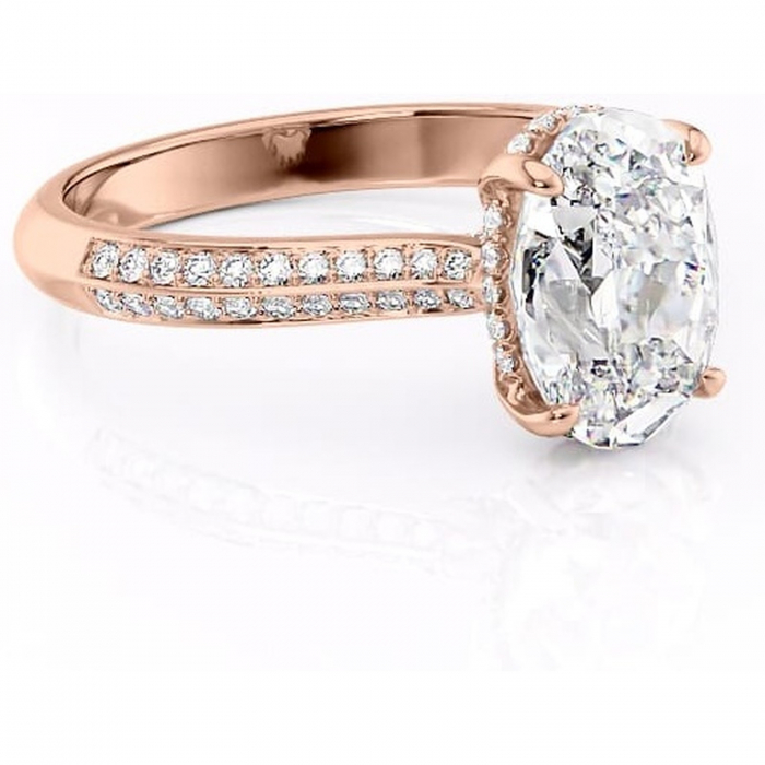 Inel de logodnă Elara din aur Rose 14kt cu moissanite tăietură ovală – Montură pavé rafinată pentru profil înalt | Personalizează și configurează gratuit online [1]