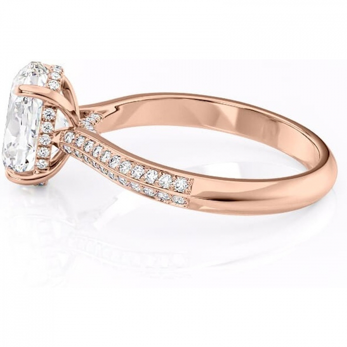 Inel de logodnă Elara din aur Rose 14kt cu moissanite tăietură ovală – Montură pavé rafinată pentru profil înalt | Personalizează și configurează gratuit online [6]