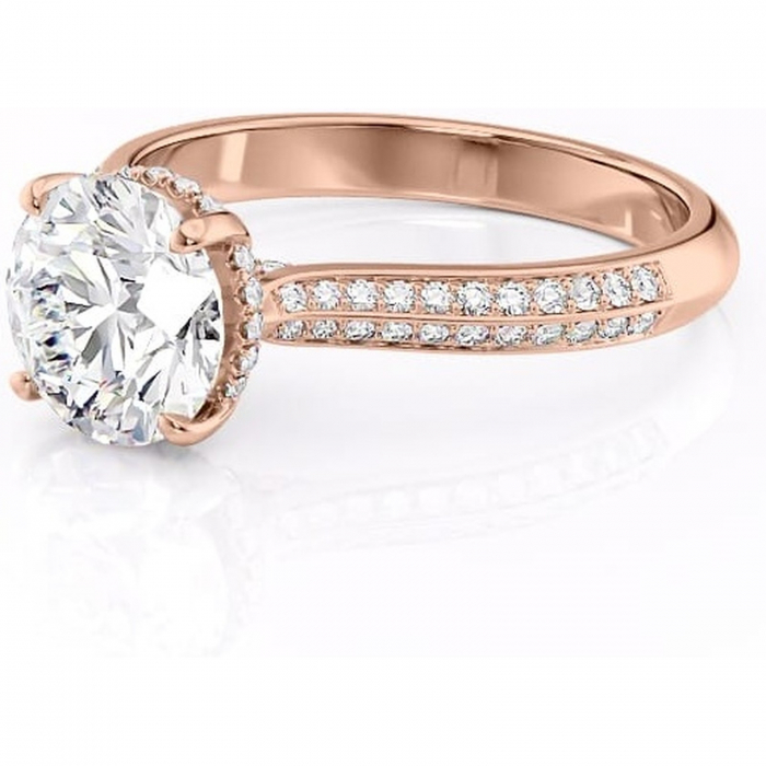 Inel de logodnă Elara din aur Rose 14kt cu moissanite tăietură rotundă – Montură pavé rafinată pentru profil înalt | Personalizează și configurează gratuit online [7]