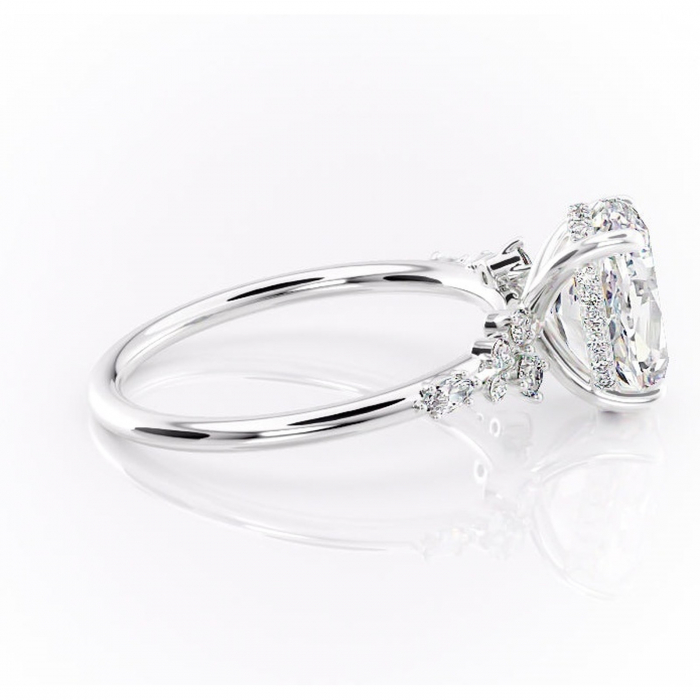 Inel de logodnă Elaris din aur Alb 14kt cu moissanite tăietură ovală – Pietre laterale rafinată pentru profil înalt | Personalizează și configurează gratuit online [2]