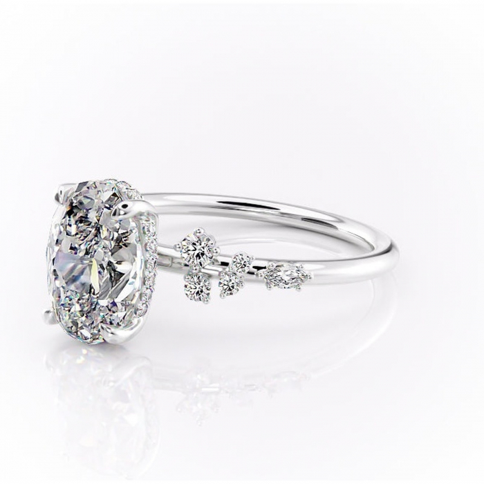 Inel de logodnă Elaris din aur Alb 14kt cu moissanite tăietură ovală – Pietre laterale rafinată pentru profil înalt | Personalizează și configurează gratuit online [7]