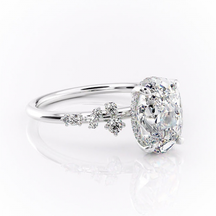 Inel de logodnă Elaris din aur Alb 14kt cu moissanite tăietură ovală – Pietre laterale rafinată pentru profil înalt | Personalizează și configurează gratuit online [1]