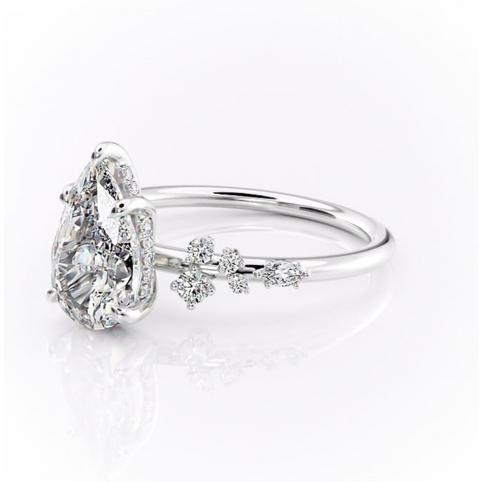 Inel de logodnă Elaris din aur Alb 14kt cu moissanite tăietură pară – Pietre laterale rafinată pentru profil înalt | Personalizează și configurează gratuit online [7]