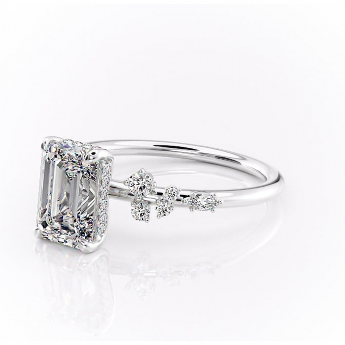 Inel de logodnă Elaris din aur Alb 14kt cu moissanite tăietură smarald – Pietre laterale rafinată pentru profil înalt | Personalizează și configurează gratuit online [7]