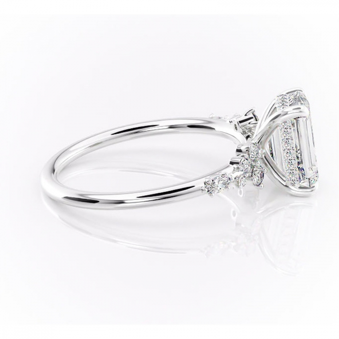 Inel de logodnă Elaris din aur Alb 14kt cu moissanite tăietură smarald – Pietre laterale rafinată pentru profil înalt | Personalizează și configurează gratuit online [2]