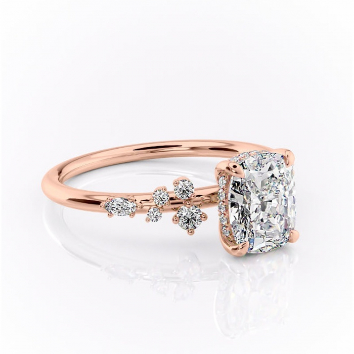 Inel de logodnă Elaris din aur Rose 14kt cu moissanite tăietură asscher – Pietre laterale rafinată pentru profil înalt | Personalizează și configurează gratuit online [1]