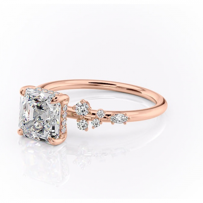 Inel de logodnă Elaris din aur Rose 14kt cu moissanite tăietură asscher – Pietre laterale rafinată pentru profil înalt | Personalizează și configurează gratuit online [7]