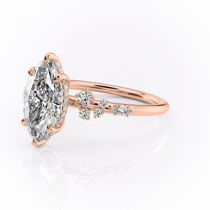 Inel de logodnă Elaris din aur Rose 14kt cu moissanite tăietură marquise – Pietre laterale rafinată pentru profil înalt | Personalizează și configurează gratuit online [7]