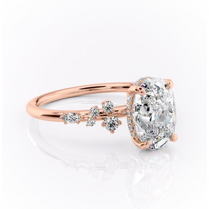Inel de logodnă Elaris din aur Rose 14kt cu moissanite tăietură ovală – Pietre laterale rafinată pentru profil înalt | Personalizează și configurează gratuit online [1]