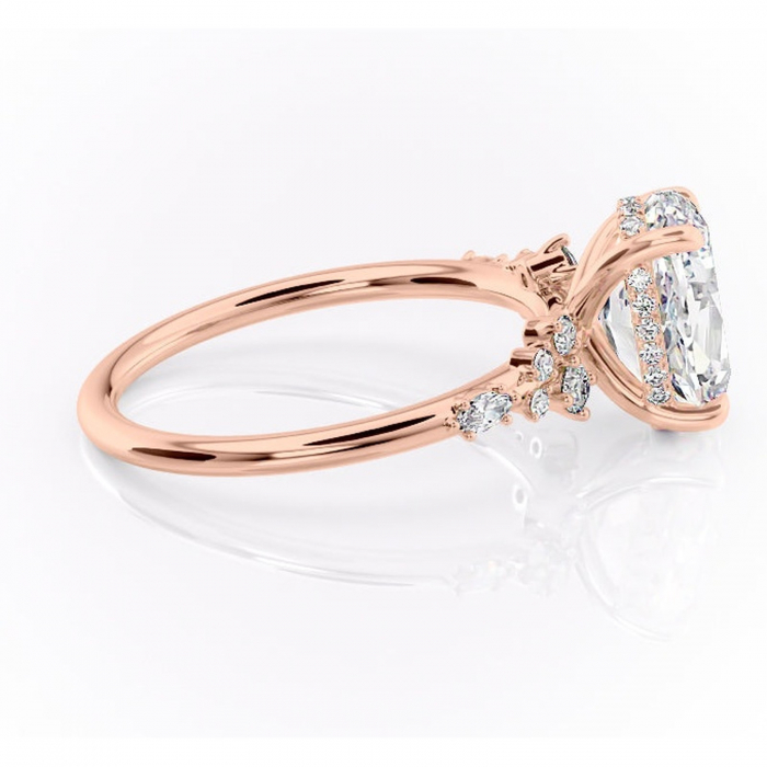 Inel de logodnă Elaris din aur Rose 14kt cu moissanite tăietură ovală – Pietre laterale rafinată pentru profil înalt | Personalizează și configurează gratuit online [2]