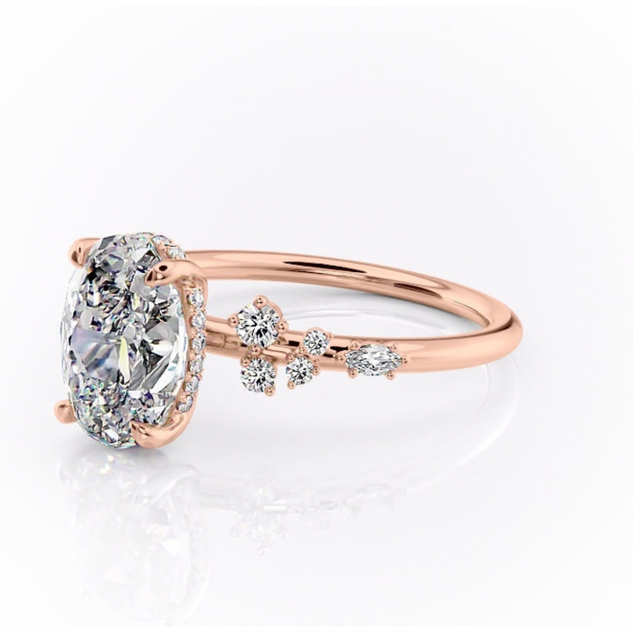 Inel de logodnă Elaris din aur Rose 14kt cu moissanite tăietură ovală – Pietre laterale rafinată pentru profil înalt | Personalizează și configurează gratuit online [7]