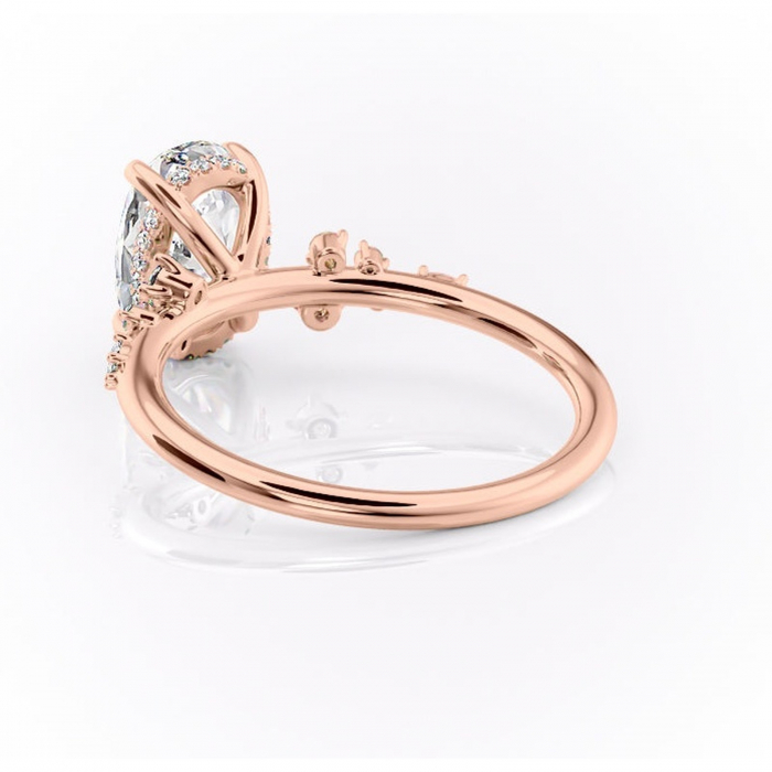 Inel de logodnă Elaris din aur Rose 14kt cu moissanite tăietură ovală – Pietre laterale rafinată pentru profil înalt | Personalizează și configurează gratuit online [4]