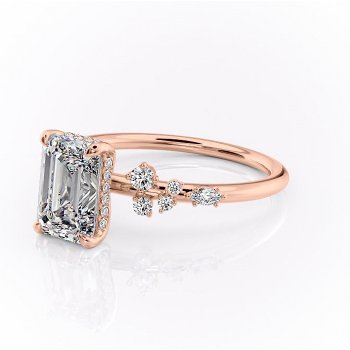 Inel de logodnă Elaris din aur Rose 14kt cu moissanite tăietură smarald – Pietre laterale rafinată pentru profil înalt | Personalizează și configurează gratuit online [7]