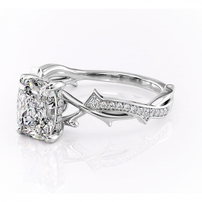 Inel de logodnă Eleanor din aur Alb 14kt cu moissanite tăietură pernă – Montură pavé rafinată pentru profil mediu | Personalizează și configurează gratuit online [7]