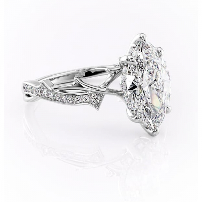 Inel de logodnă Eleanor din aur Alb 14kt cu moissanite tăietură marquise – Montură pavé rafinată pentru profil mediu | Personalizează și configurează gratuit online [1]