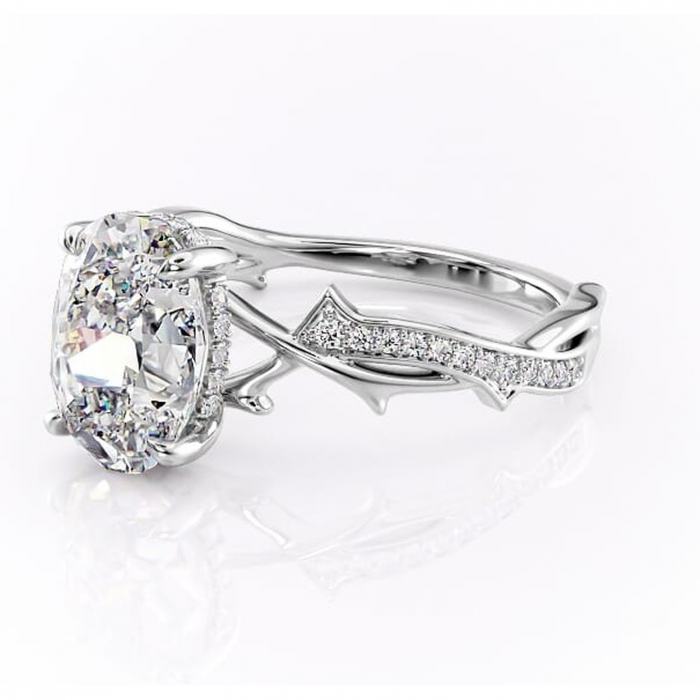 Inel de logodnă Eleanor din aur Alb 14kt cu moissanite tăietură ovală – Montură pavé rafinată pentru profil mediu | Personalizează și configurează gratuit online [7]