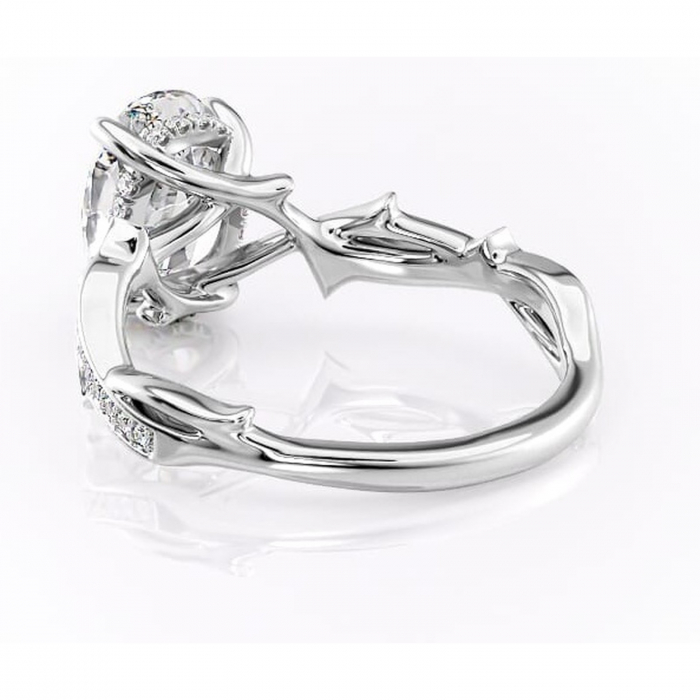 Inel de logodnă Eleanor din aur Alb 14kt cu moissanite tăietură ovală – Montură pavé rafinată pentru profil mediu | Personalizează și configurează gratuit online [4]