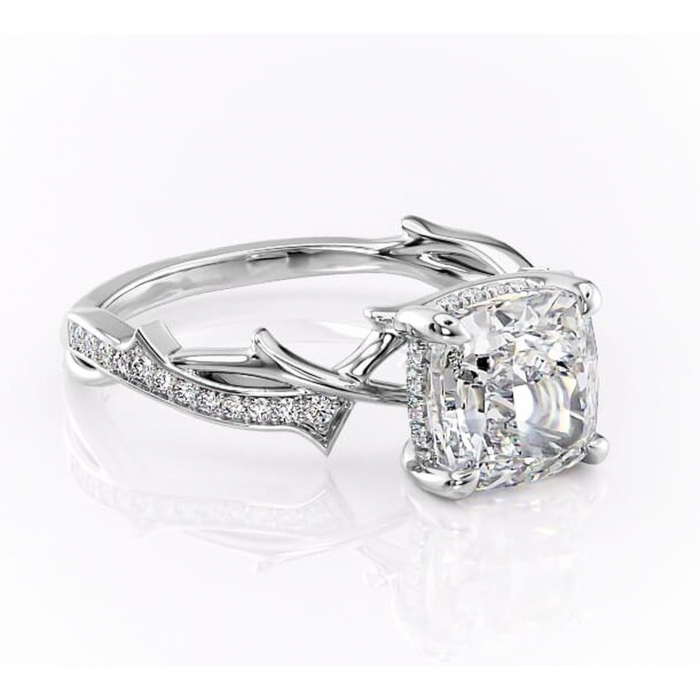 Inel de logodnă Eleanor din aur Alb 14kt cu moissanite tăietură pernă – Montură pavé rafinată pentru profil mediu | Personalizează și configurează gratuit online [1]