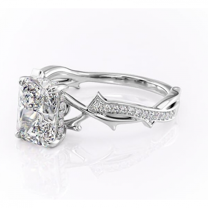 Inel de logodnă Eleanor din aur Alb 14kt cu moissanite tăietură radiantă – Montură pavé rafinată pentru profil mediu | Personalizează și configurează gratuit online [7]