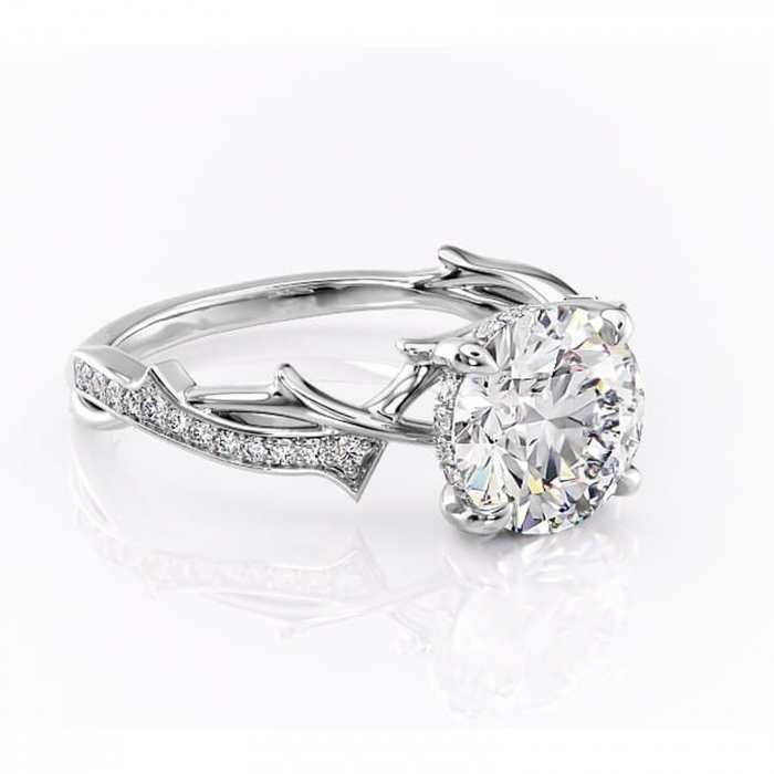 Inel de logodnă Eleanor din aur Alb 14kt cu moissanite tăietură rotundă – Montură pavé rafinată pentru profil mediu | Personalizează și configurează gratuit online [1]