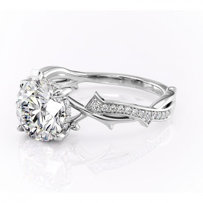 Inel de logodnă Eleanor din aur Alb 14kt cu moissanite tăietură rotundă – Montură pavé rafinată pentru profil mediu | Personalizează și configurează gratuit online [7]