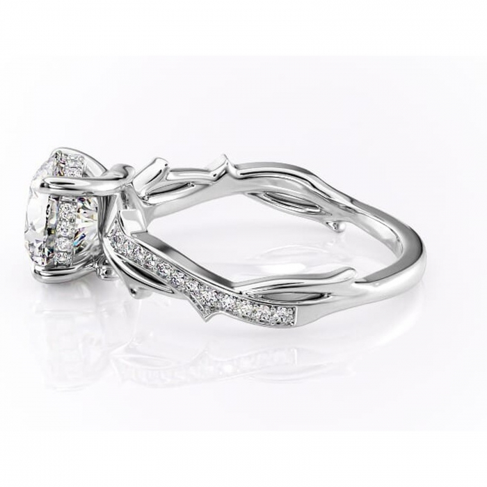 Inel de logodnă Eleanor din aur Alb 14kt cu moissanite tăietură rotundă – Montură pavé rafinată pentru profil mediu | Personalizează și configurează gratuit online [6]