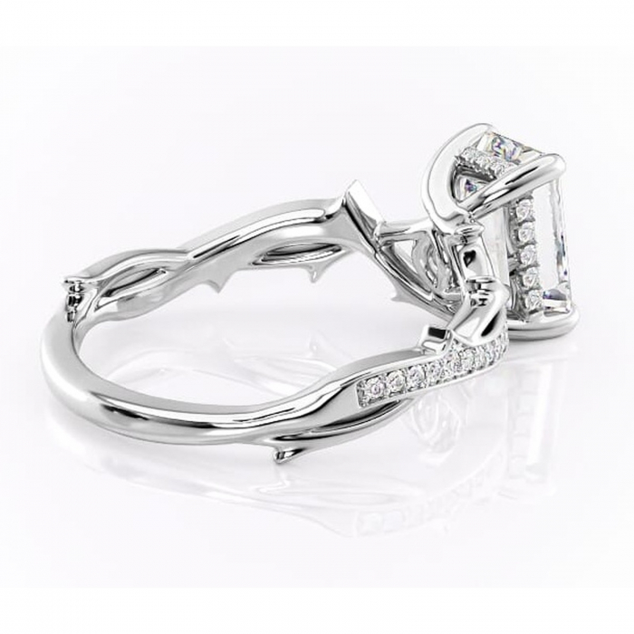 Inel de logodnă Eleanor din aur Alb 14kt cu moissanite tăietură smarald – Montură pavé rafinată pentru profil mediu | Personalizează și configurează gratuit online [3]