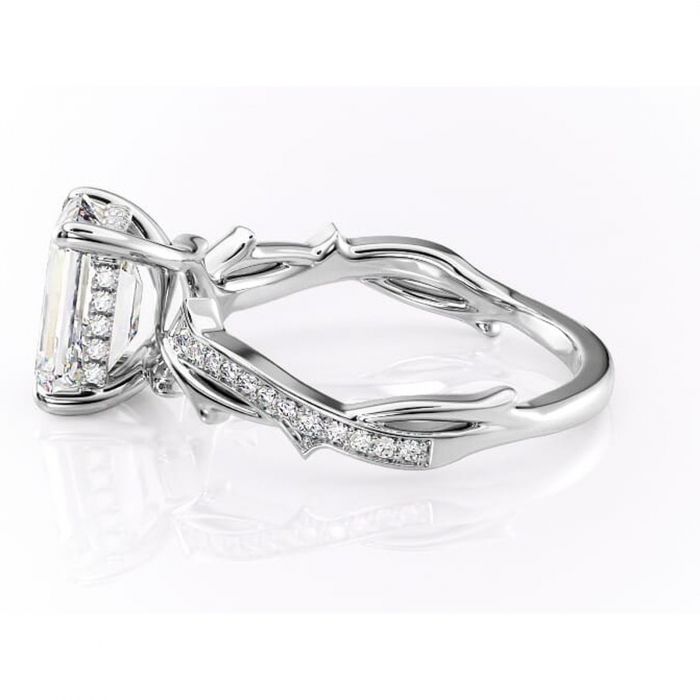 Inel de logodnă Eleanor din aur Alb 14kt cu moissanite tăietură smarald – Montură pavé rafinată pentru profil mediu | Personalizează și configurează gratuit online [6]