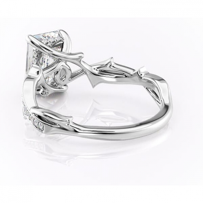 Inel de logodnă Eleanor din aur Alb 14kt cu moissanite tăietură smarald – Montură pavé rafinată pentru profil mediu | Personalizează și configurează gratuit online [4]