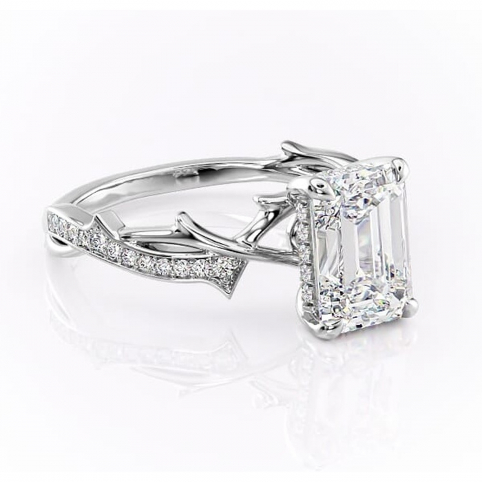 Inel de logodnă Eleanor din aur Alb 14kt cu moissanite tăietură smarald – Montură pavé rafinată pentru profil mediu | Personalizează și configurează gratuit online [1]