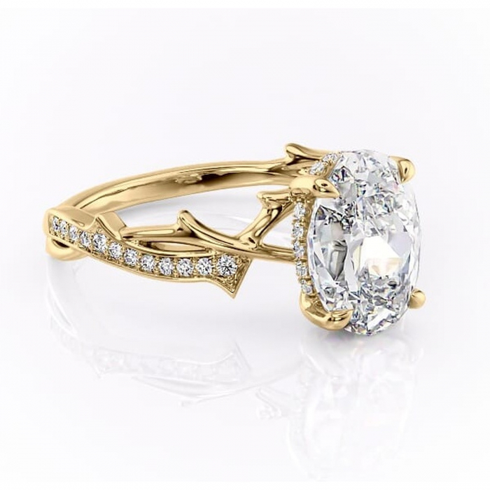 Inel de logodnă Eleanor din aur Galben 14kt cu moissanite tăietură ovală – Montură pavé rafinată pentru profil mediu | Personalizează și configurează gratuit online [1]