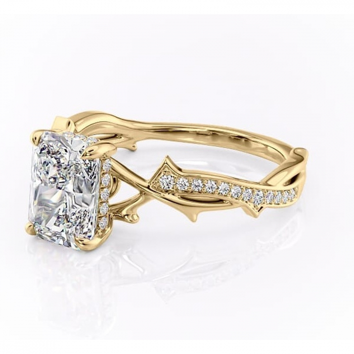 Inel de logodnă Eleanor din aur Galben 18kt cu moissanite tăietură radiantă – Montură pavé rafinată pentru profil mediu | Personalizează și configurează gratuit online [7]